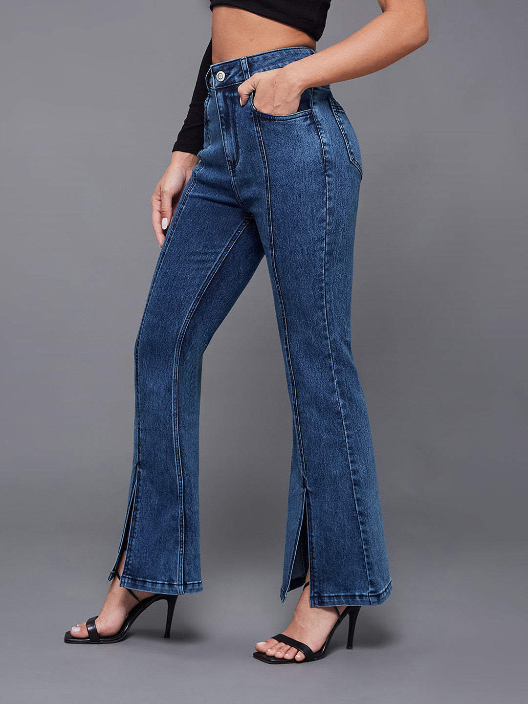 24/7 Comfort Navy-Blue Bootcut High-Rise Stretchable Denim Bootcut Jeans