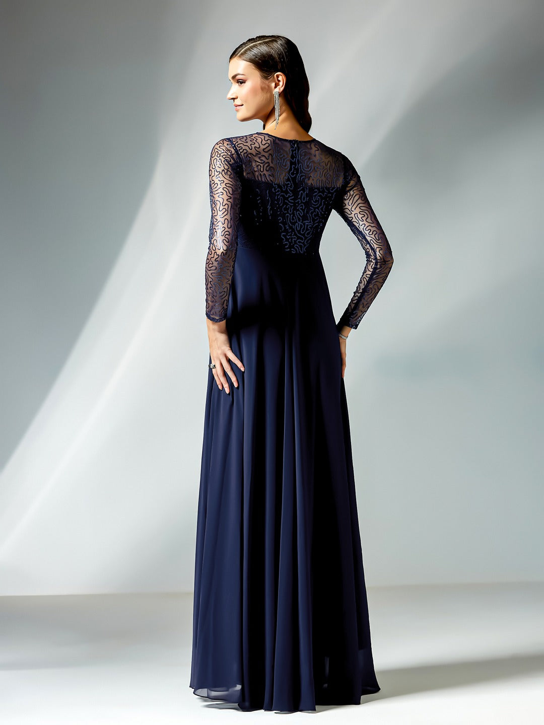 Navy-Blue Solid Embellished Maxi Dress for Women