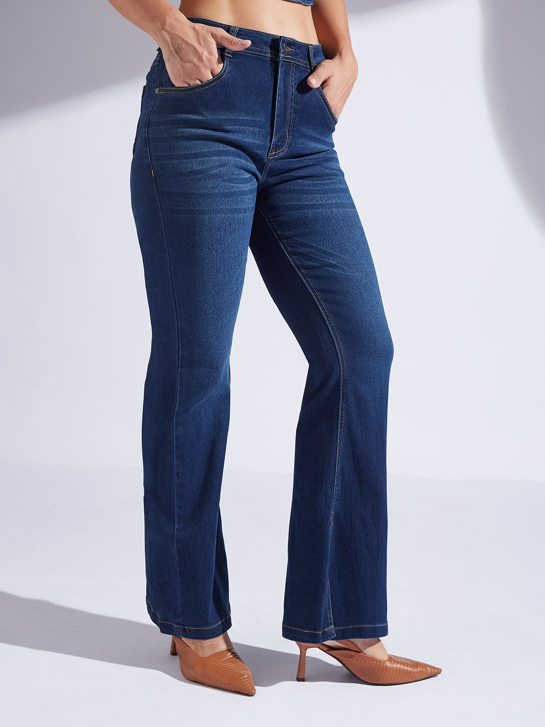Women's Blue Bootcut Mid-Rise Denim Stretchable Jeans