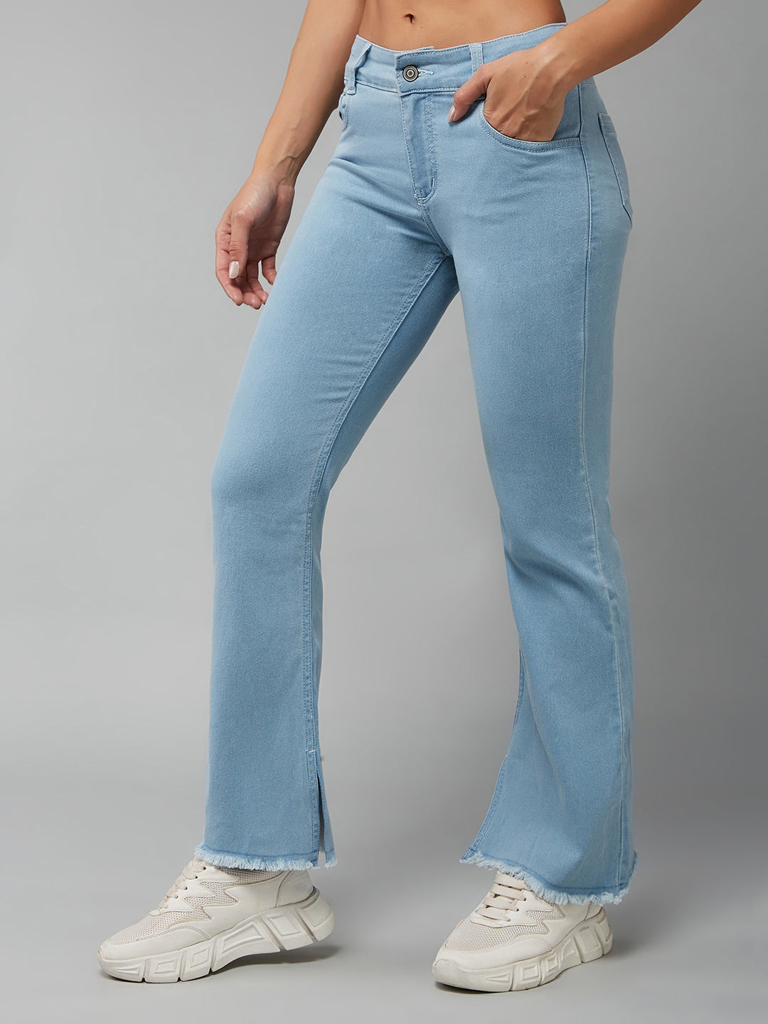 24/7 Comfort Light Blue Bell-Bottom Bootcut Hourglass High-Rise Cropped Stretchable Denim Jeans