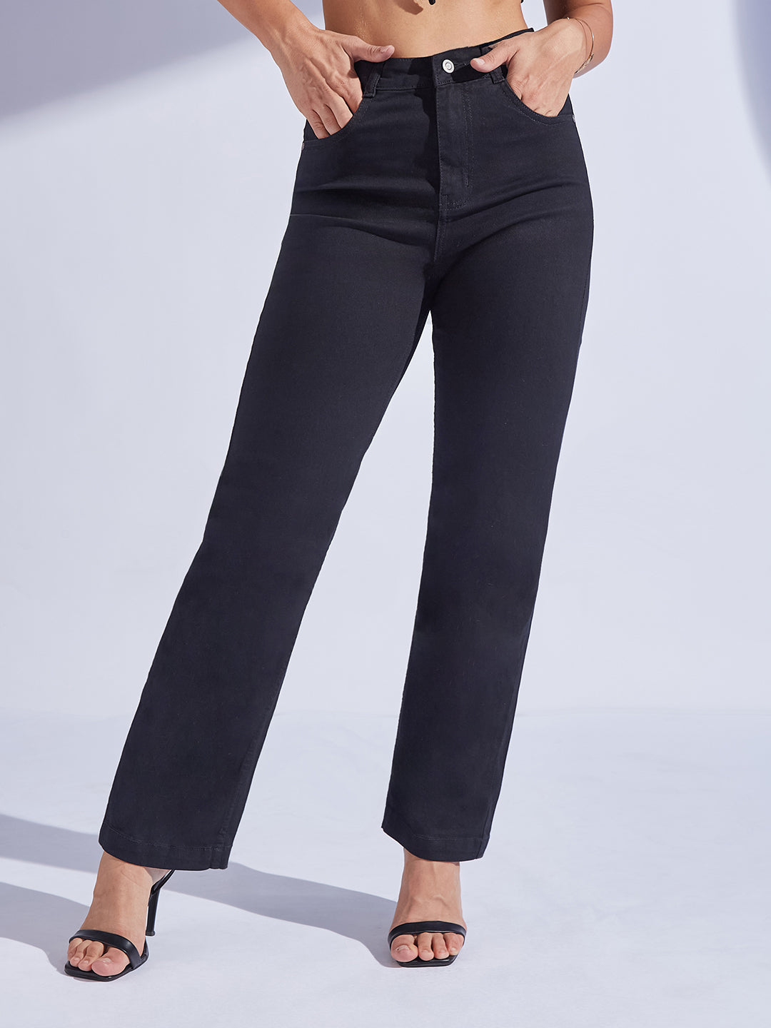 24/7 Comfort Black Straight-Fit High-Rise Regular-Length Stretchable Denim Jeans