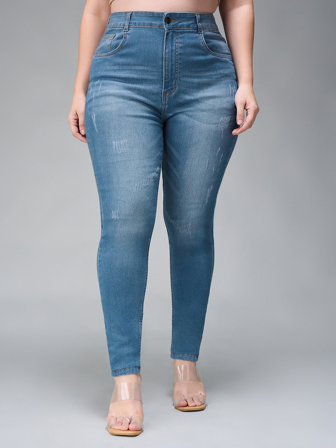 24/7 Comfort Blue Skinny High-Rise Mild Distress Stretchable Denim Jeans