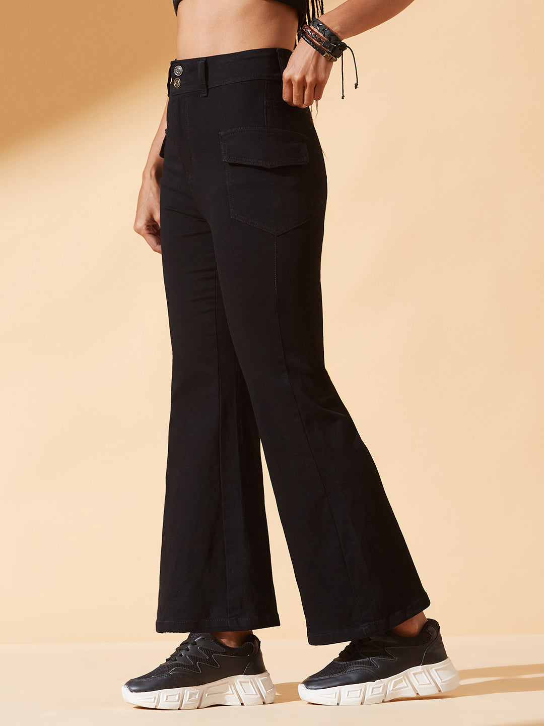 Black Bootcut High-Rise Stretchable Denim Jeans For Women