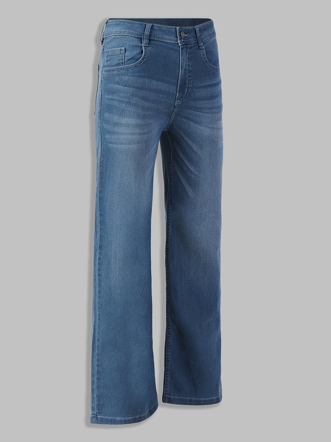 Women's Light Blue Wide-Leg Mid-Rise Blast-Effect Lightweight Denim Jeans