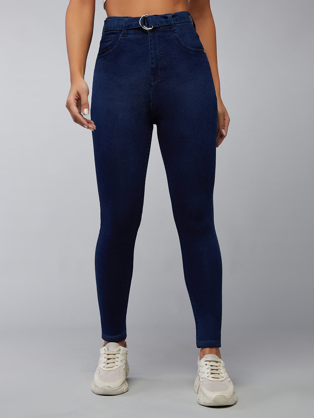 Women's Navy-Blue Cotton Skinny-Fit Relaxed High-Rise Stretchable Denim Jeans