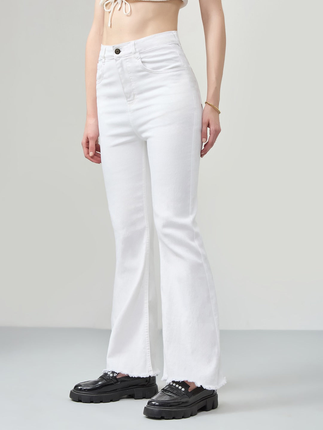 White Bootcut high-rise Stretchable Denim Jeans for Women