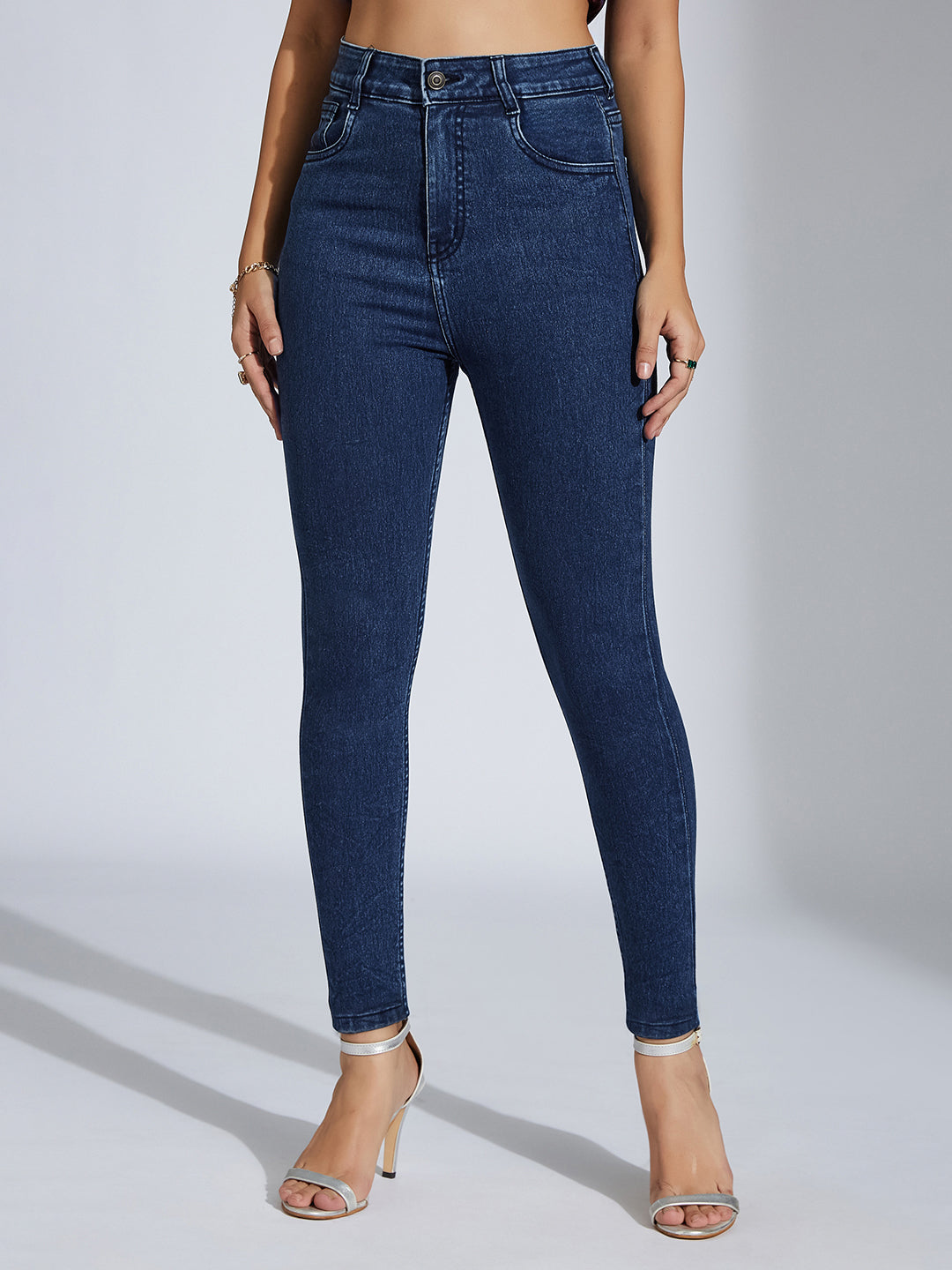 CHASEstretch™ Women's Blue Skinny-Fit High-Rise Clean-Look Cropped Stretchable Denim Jeans