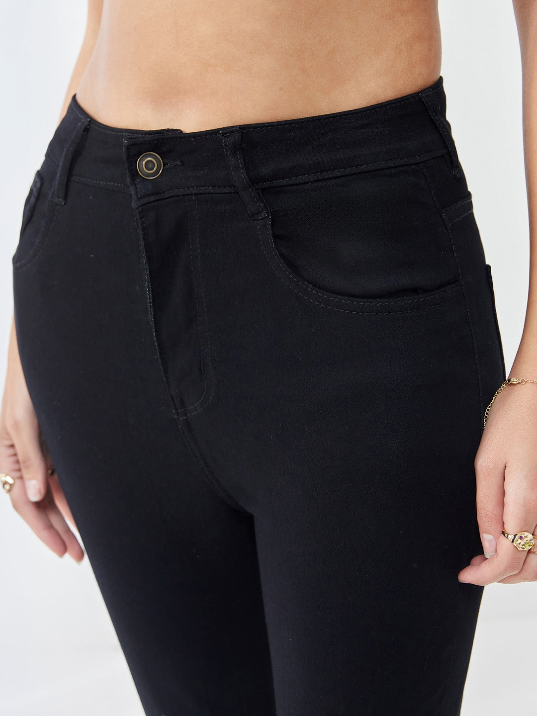 Black OD Skinny High Rise Clean Look Regular Stretchable Denim Jeans for Women