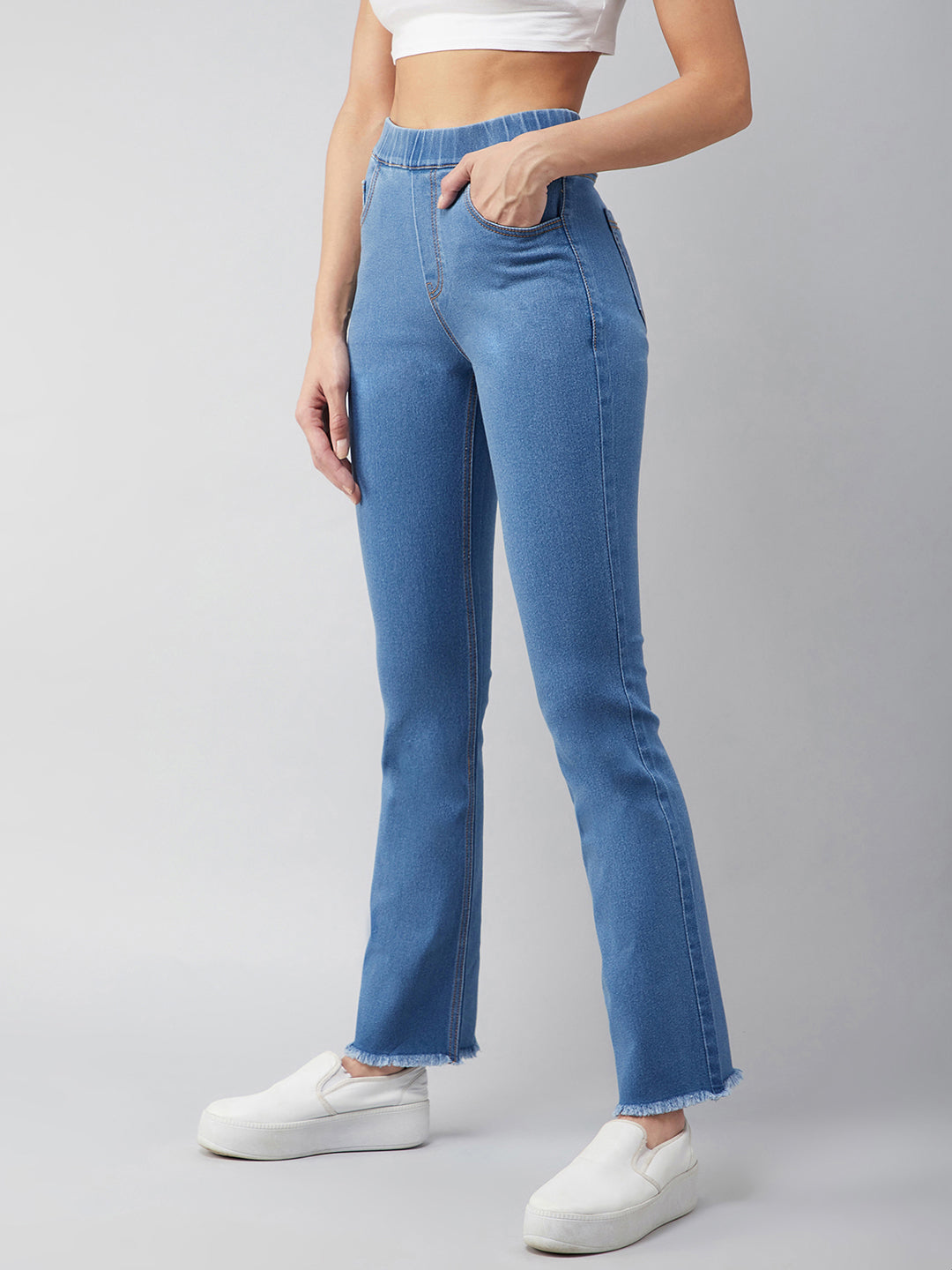 24/7 Comfort Blue Bell-Bottom Semi-Bootcut Hourglass Mid-Rise Stretchable Denim Jeans