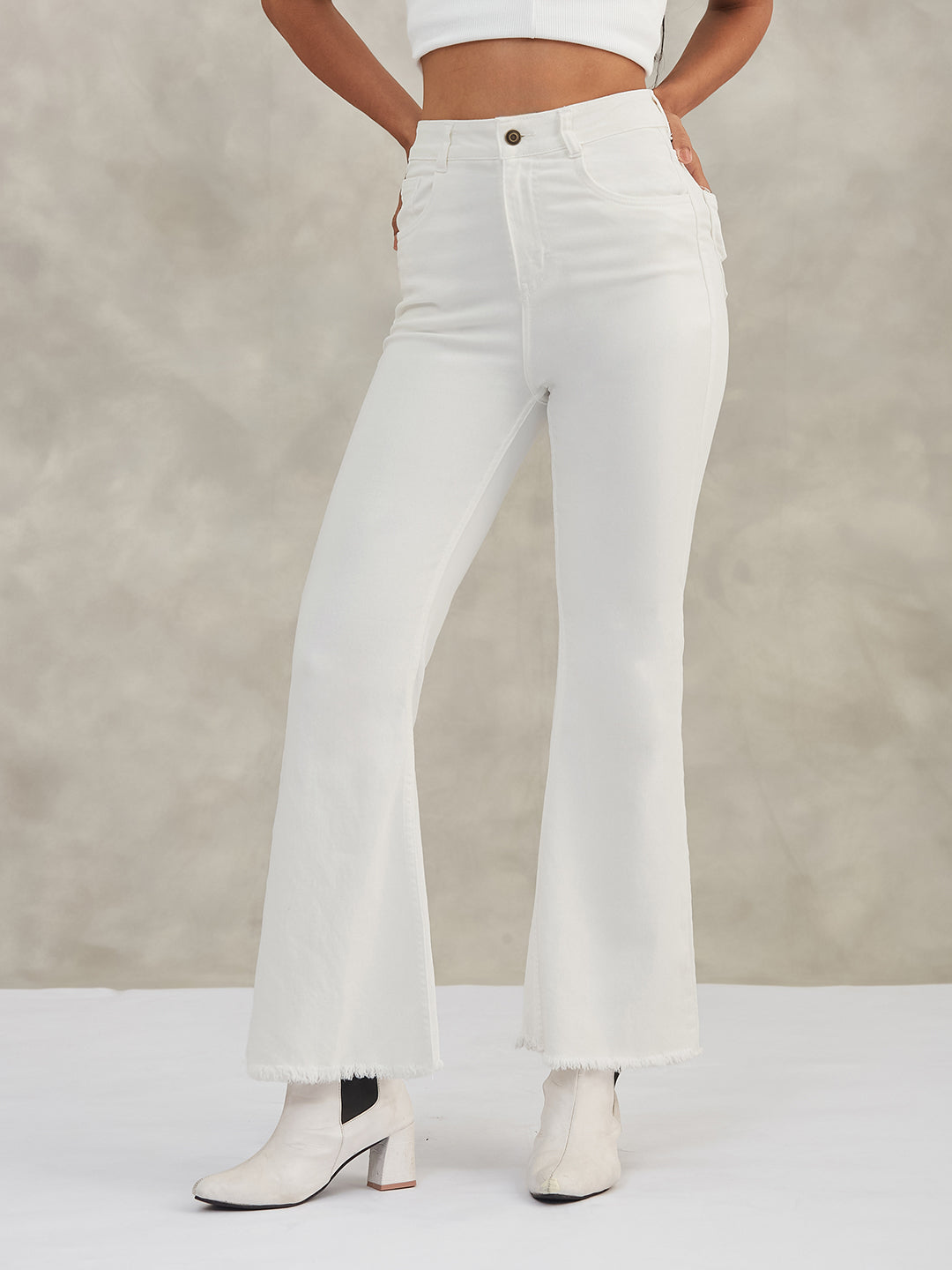 Women's White Bootcut High-Rise Stretchable Denim Jeans