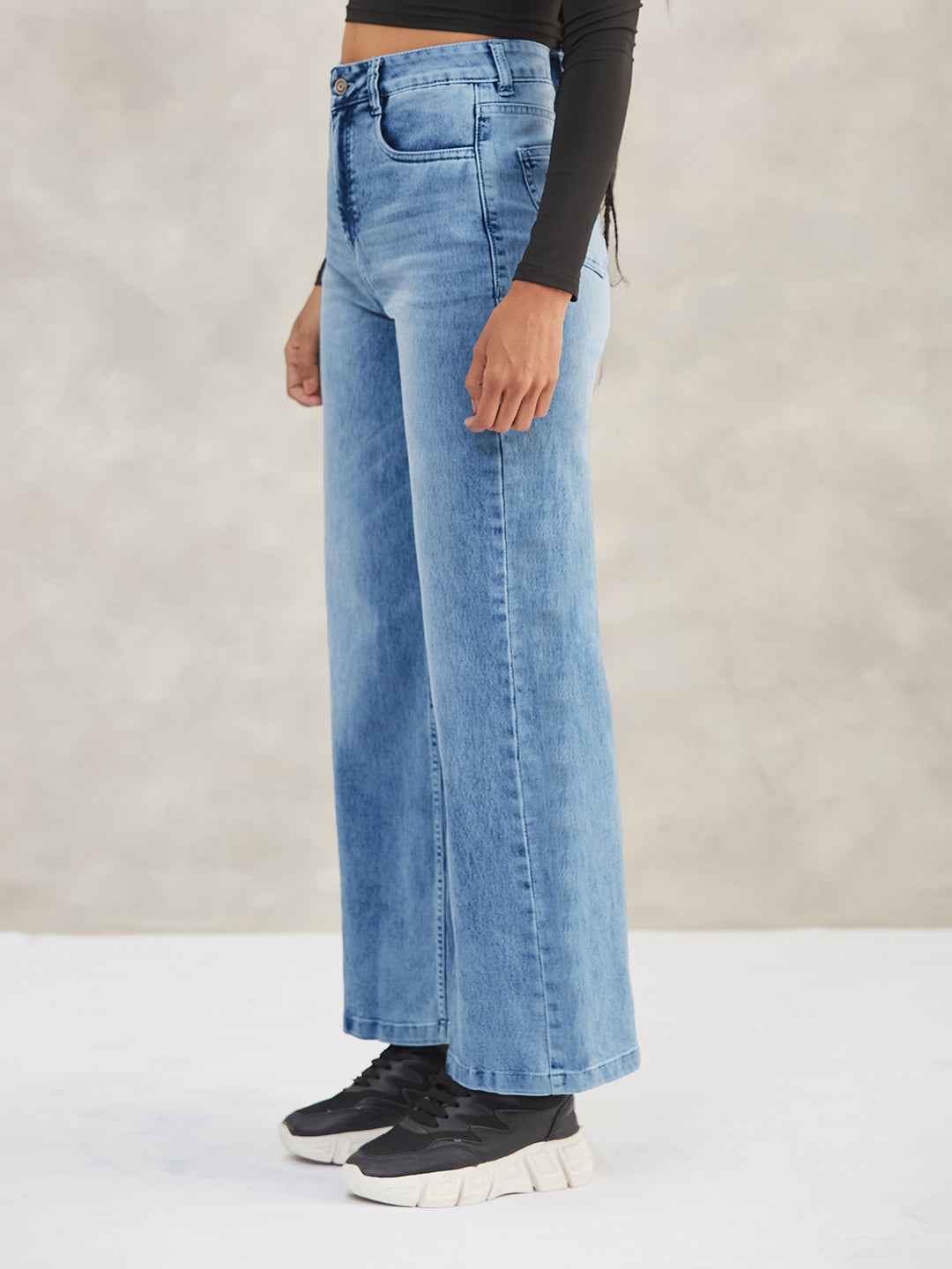 Women's Light Blue Wide-Leg High-Rise Stretchable Shaping Denim Jeans