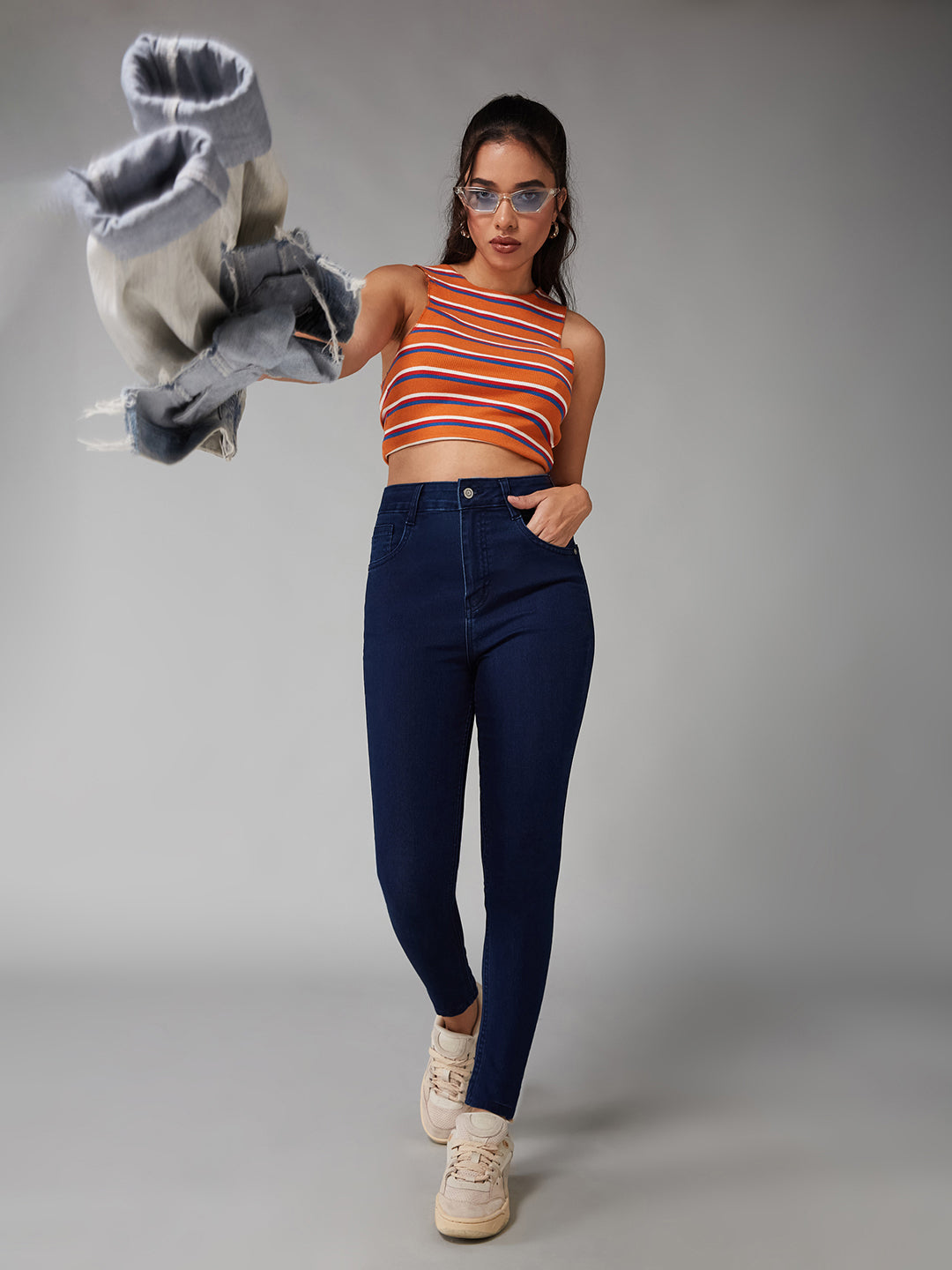 Women's Navy-Blue Skinny-Fit High-Rise Stretchable Denim Jeans