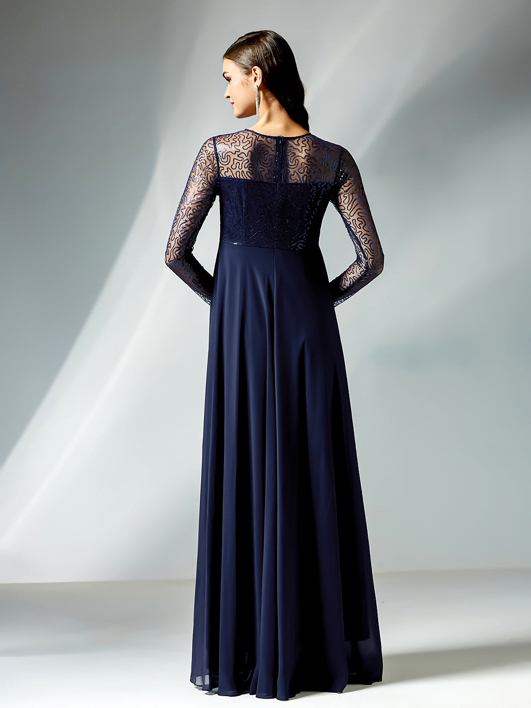 Navy Blue Solid Embellished Maxi Dress for Women