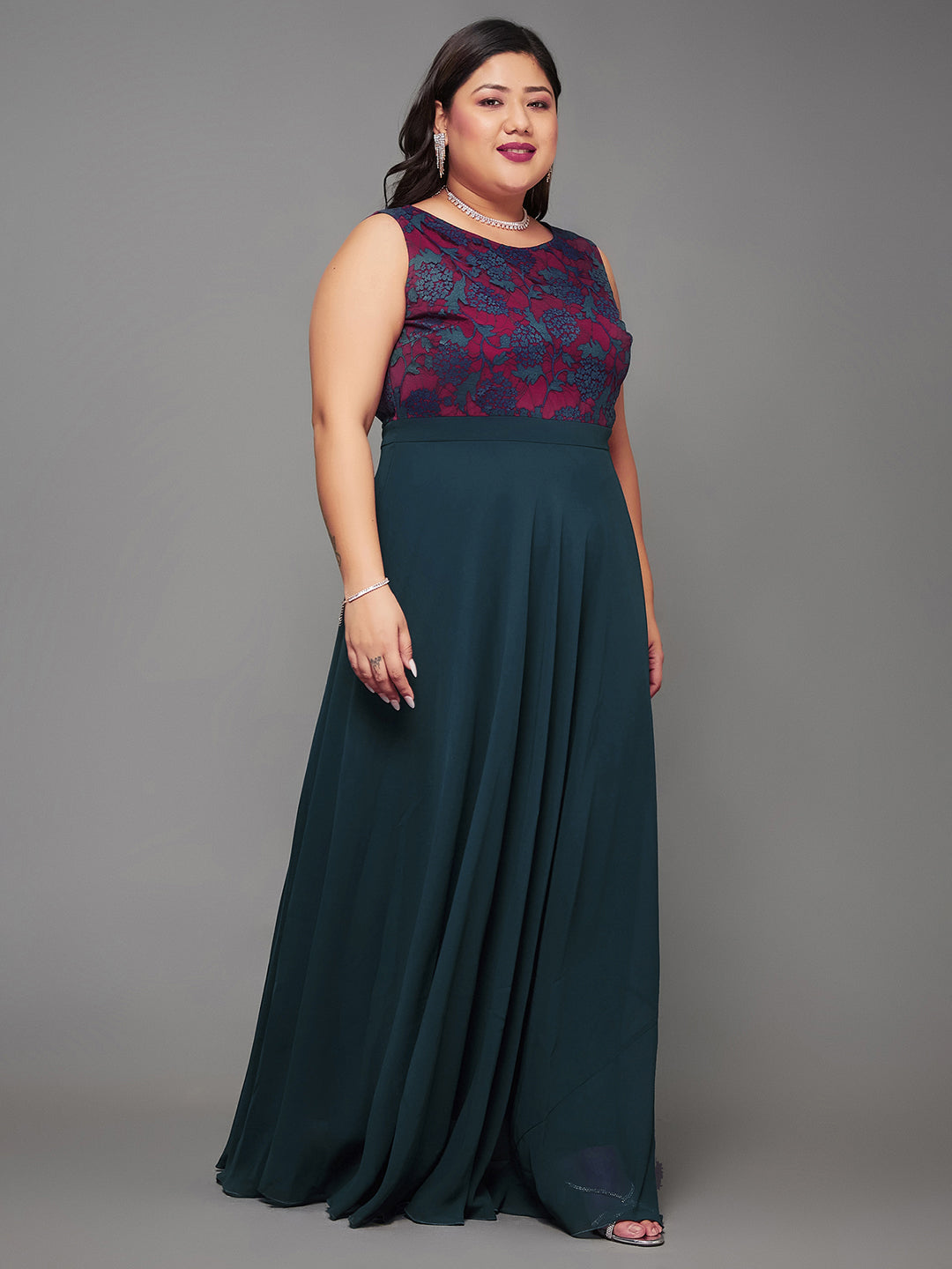 Teal Sleeveless Fit and Flare Lace Dress for Women