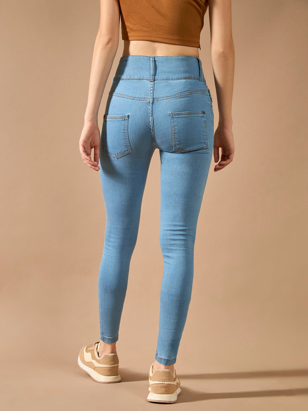 Women's Blue Skinny-Fit High-Rise Clean-Look Regular-Length Ice Wash Stretchable High Waist Denim Jeans