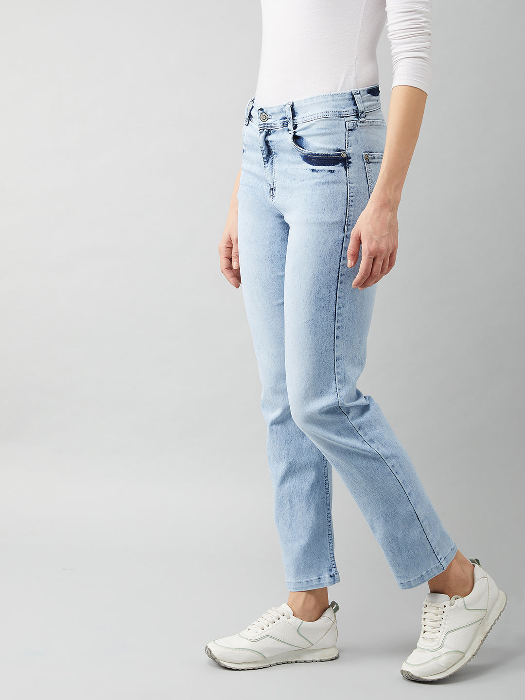 24/7 Comfort Light Blue Wide-Leg Fit High-Rise Stretchable Denim Jeans
