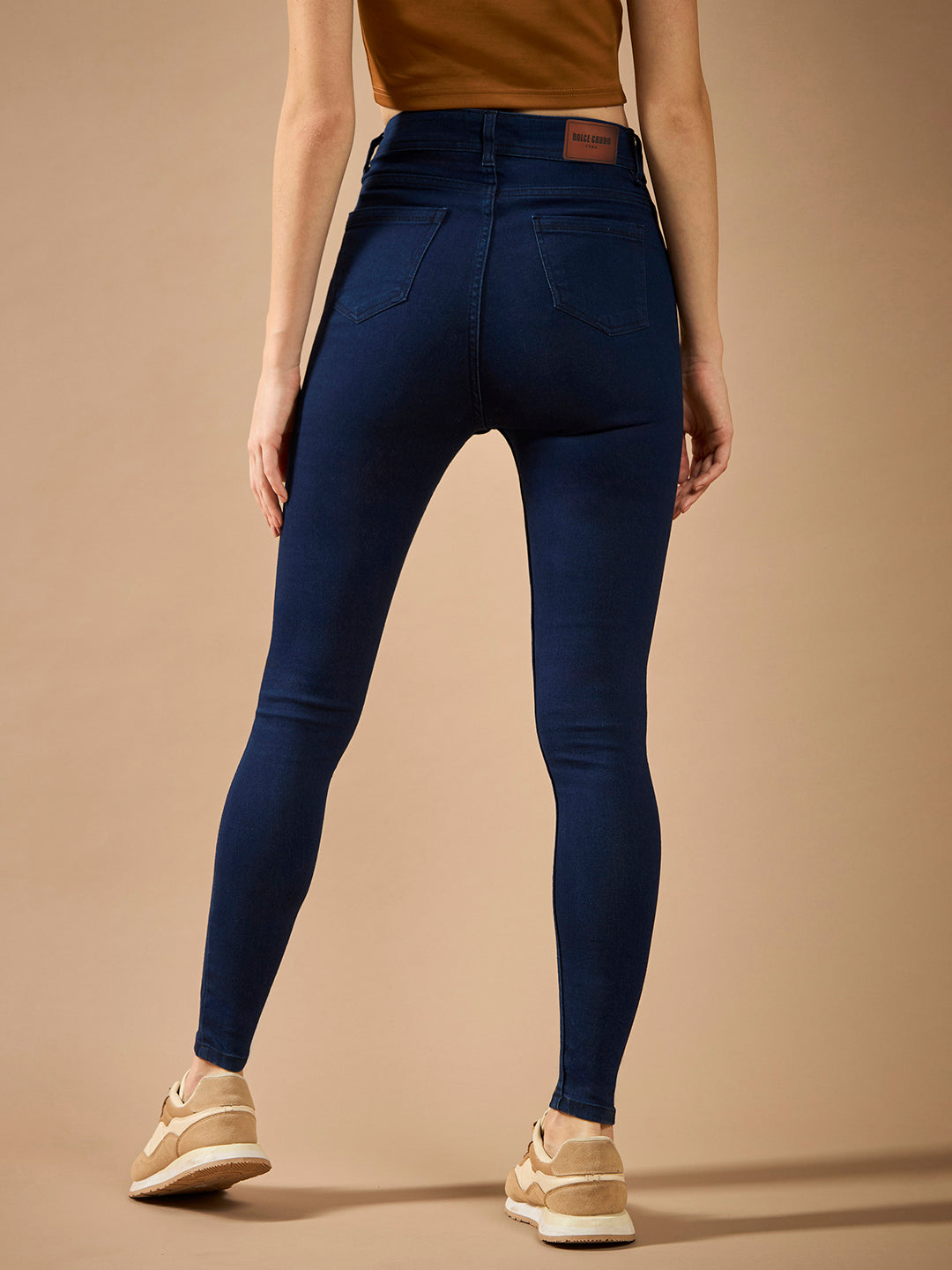 Women's Navy Blue Skinny-Fit High-Rise Regular-Length Clean-Look Stretchable Denim Jeans
