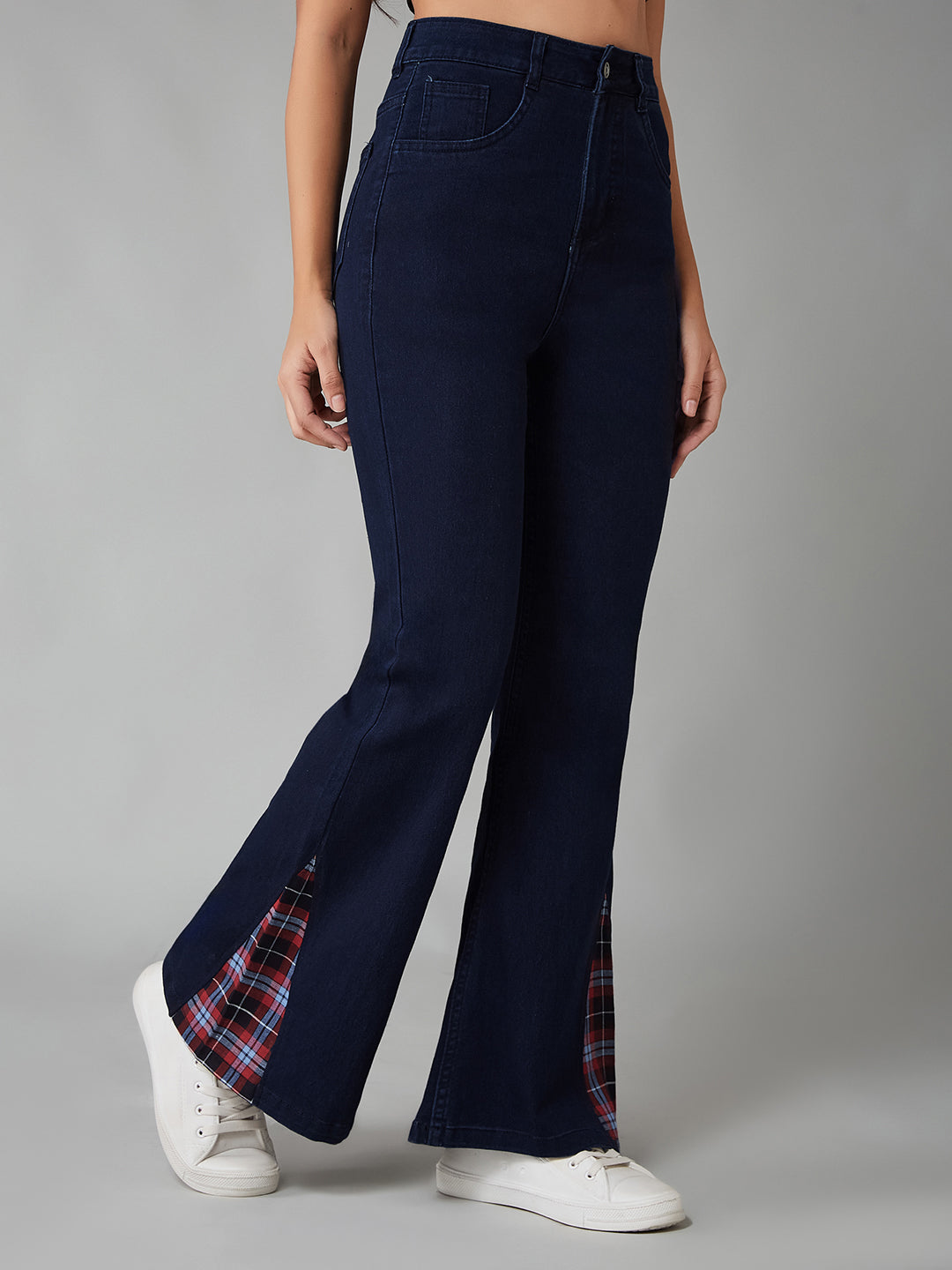 Women's Navy Blue High Rise Clean LooK Stretchable Denim Bootcut Jeans