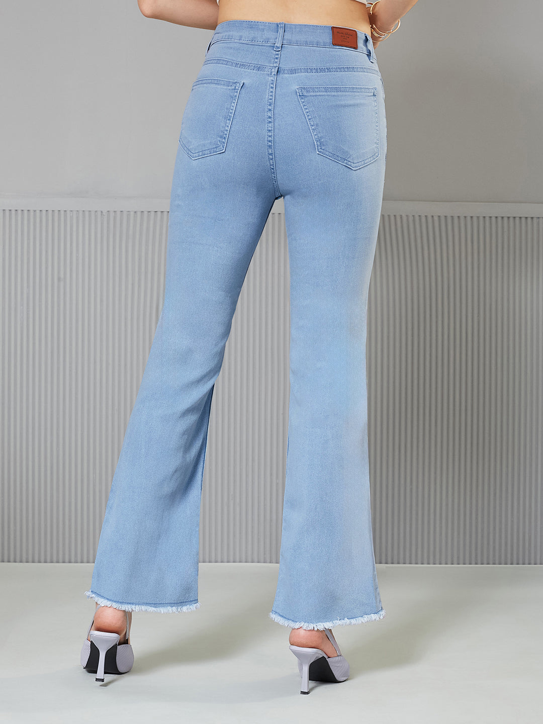Light-Blue Boot Cut High-Rise Cropped Stretchable Denim Jeans for Women