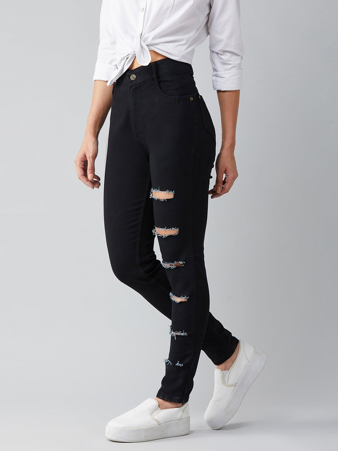 Women's Black Slim High-Rise Clean-Look Denim Jeans