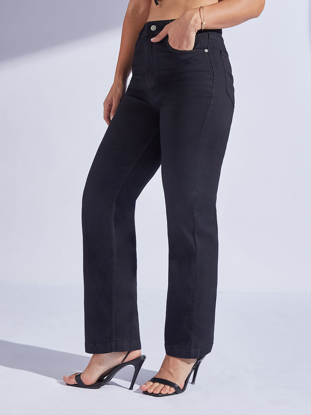 Women's Black Straight High-Rise Stretchable Denim Jeans