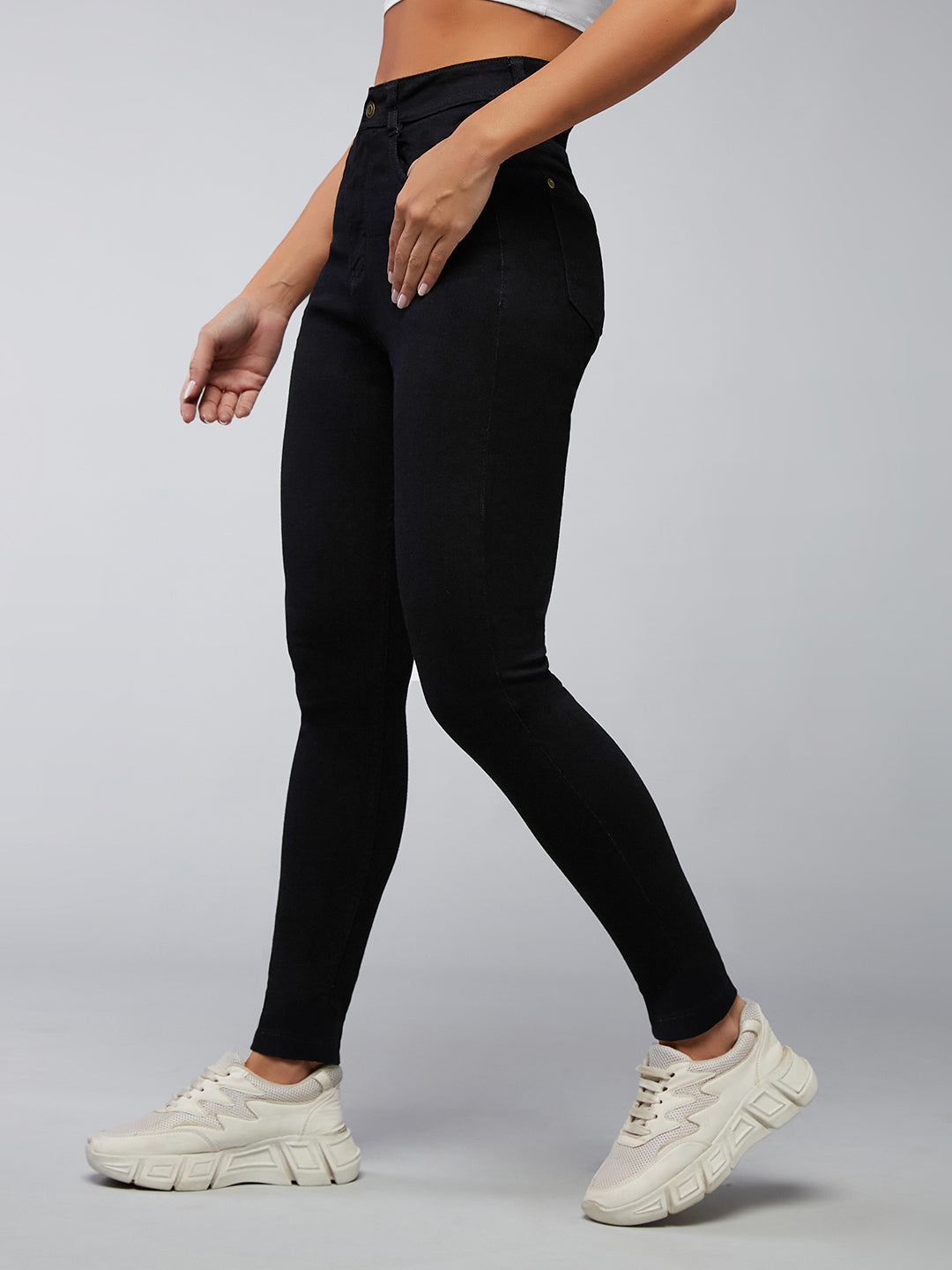 Women's Black Slim-Fit High-Rise Acid Wash Stretchable Denim Jeans