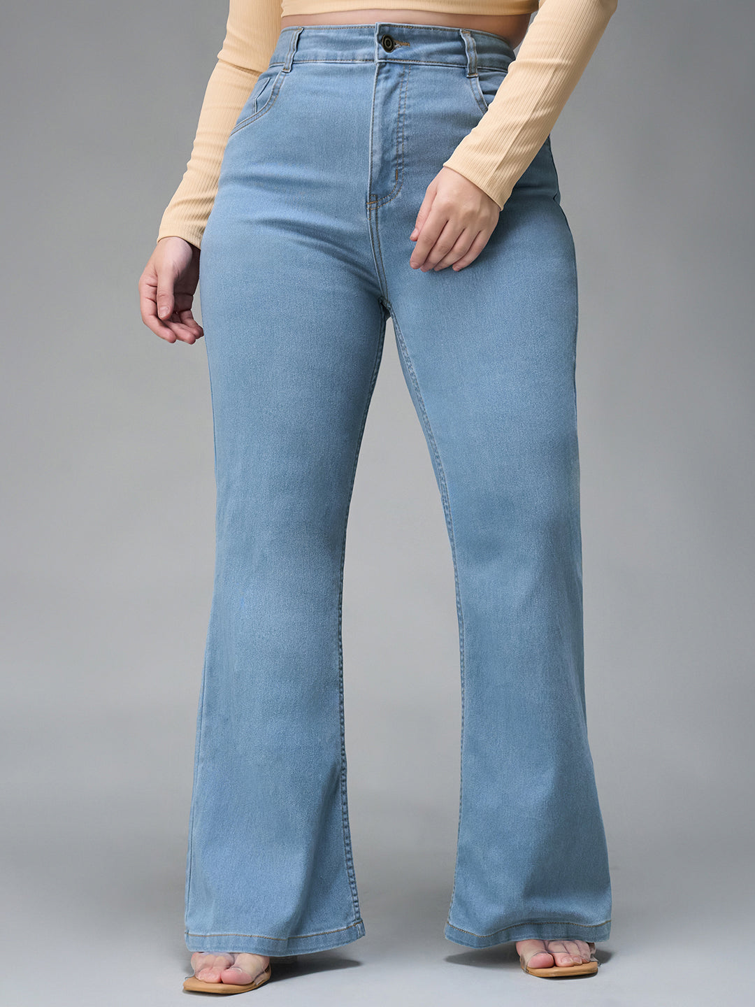 24/7 Comfort Light Blue Bootcut High-Rise Stretchable Denim Jeans