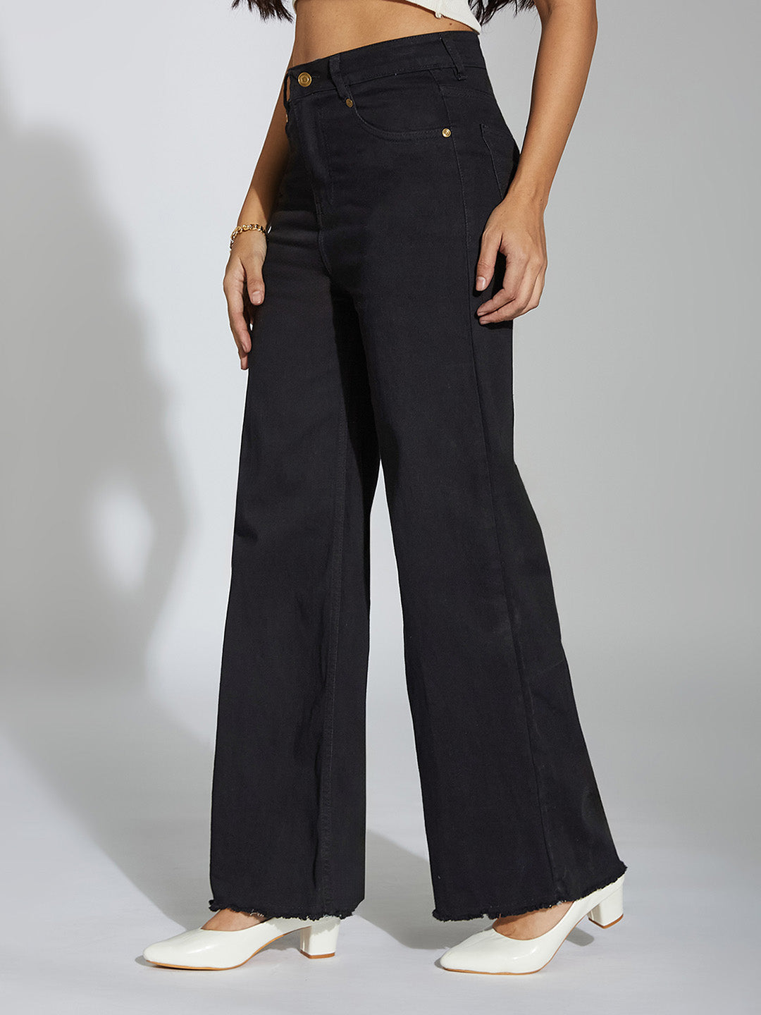 24/7 Comfort Black High-Rise Stretchable Wide-Leg Denim Jeans