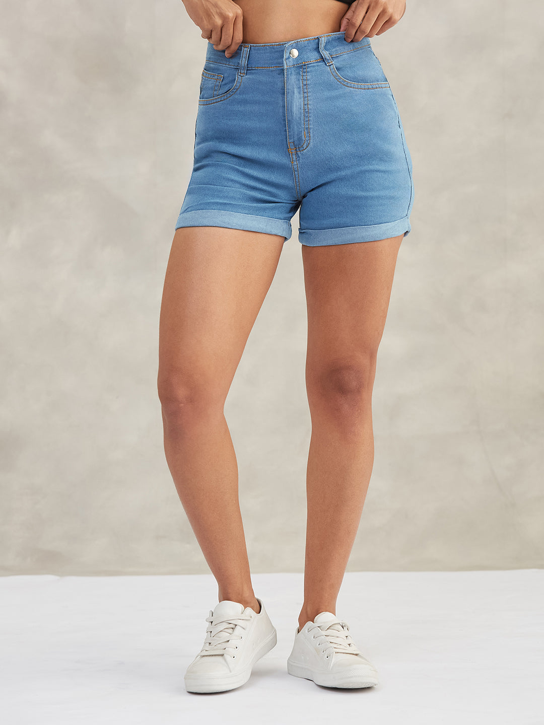 Women's Blue Relaxed-Fit Mid-Rise Denim Shorts