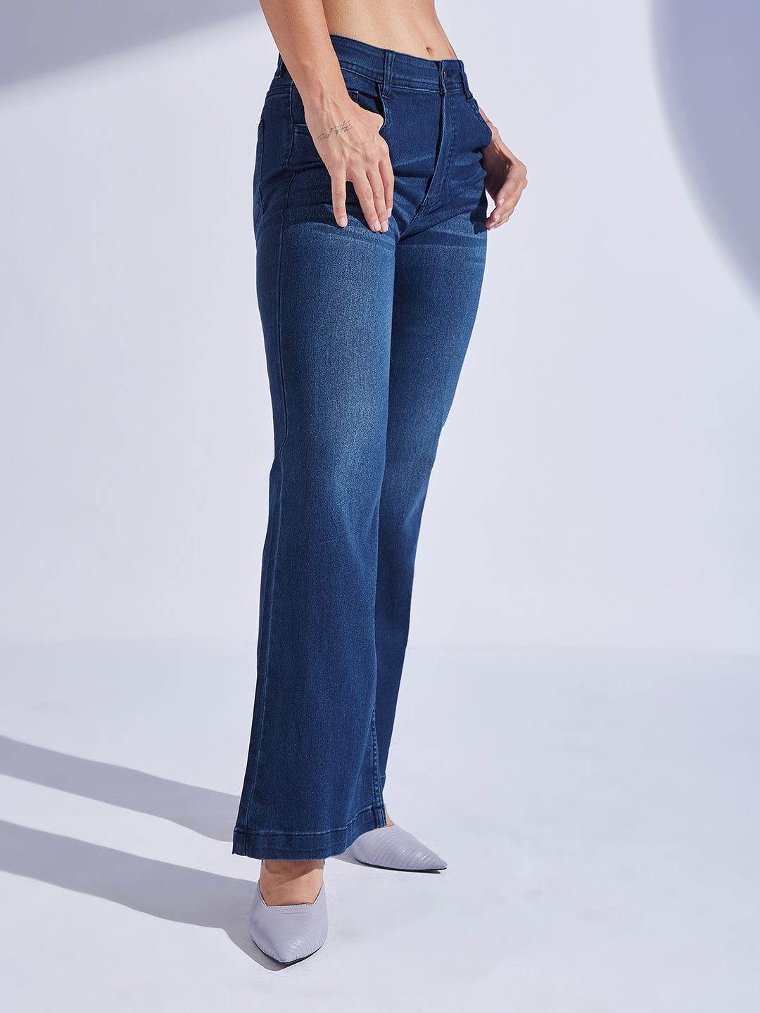 Women's Navy Blue High-Rise Stretchable Bootcut Denim Jeans