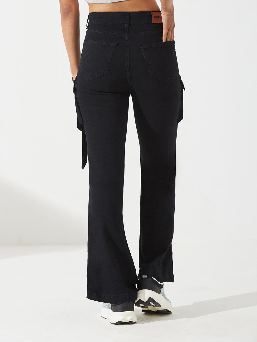 Black Bootcut High-Rise Clean-Look Regular-Length Stretchable Denim Jeans for Women