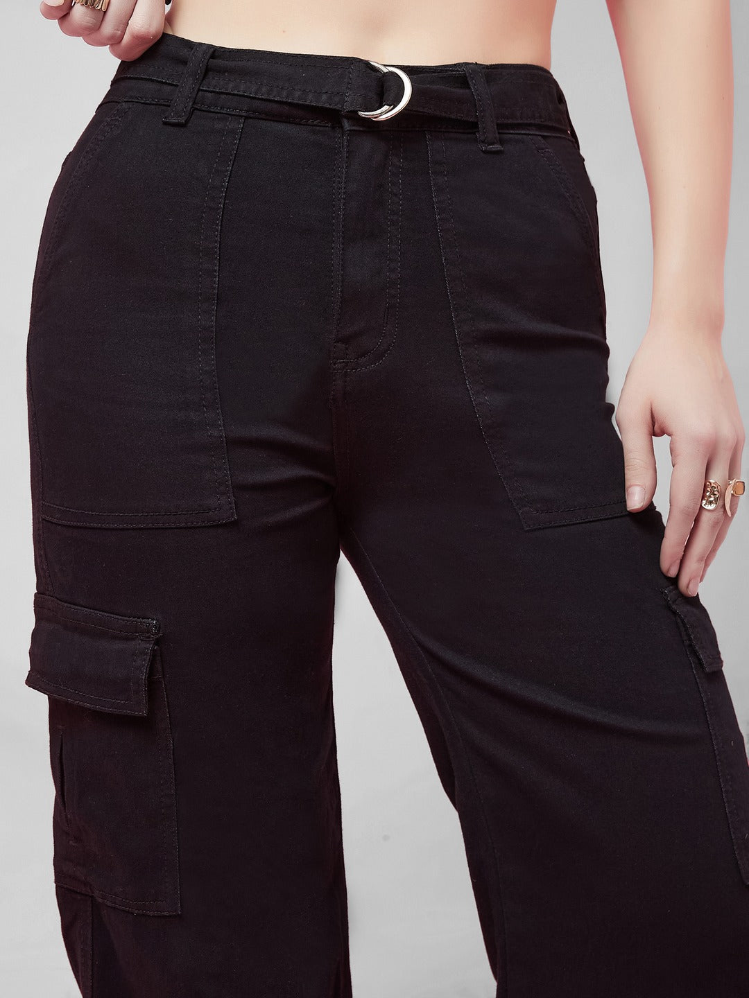 Black Wide leg high-rise Regular Stretchable Denim Jeans for Women