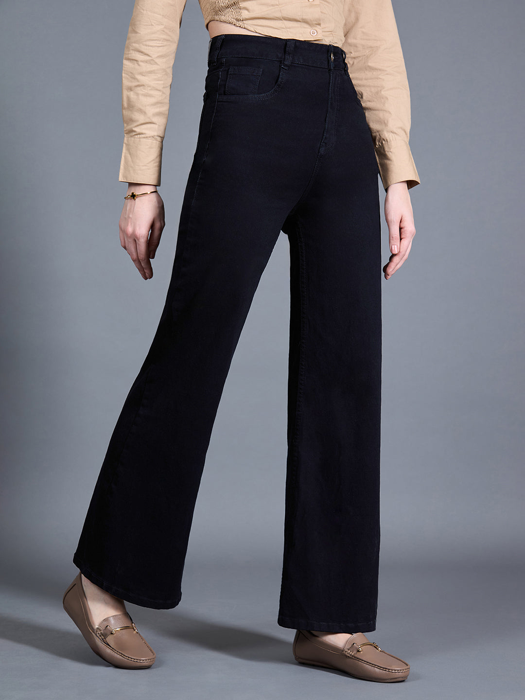24/7 Comfort Black Wide-Leg High-Rise Stretchable Denim Jeans
