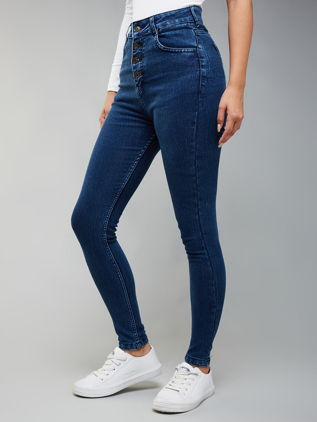 24/7 Comfort Blue Skinny-Fit High-Rise Stretchable Denim Jeans