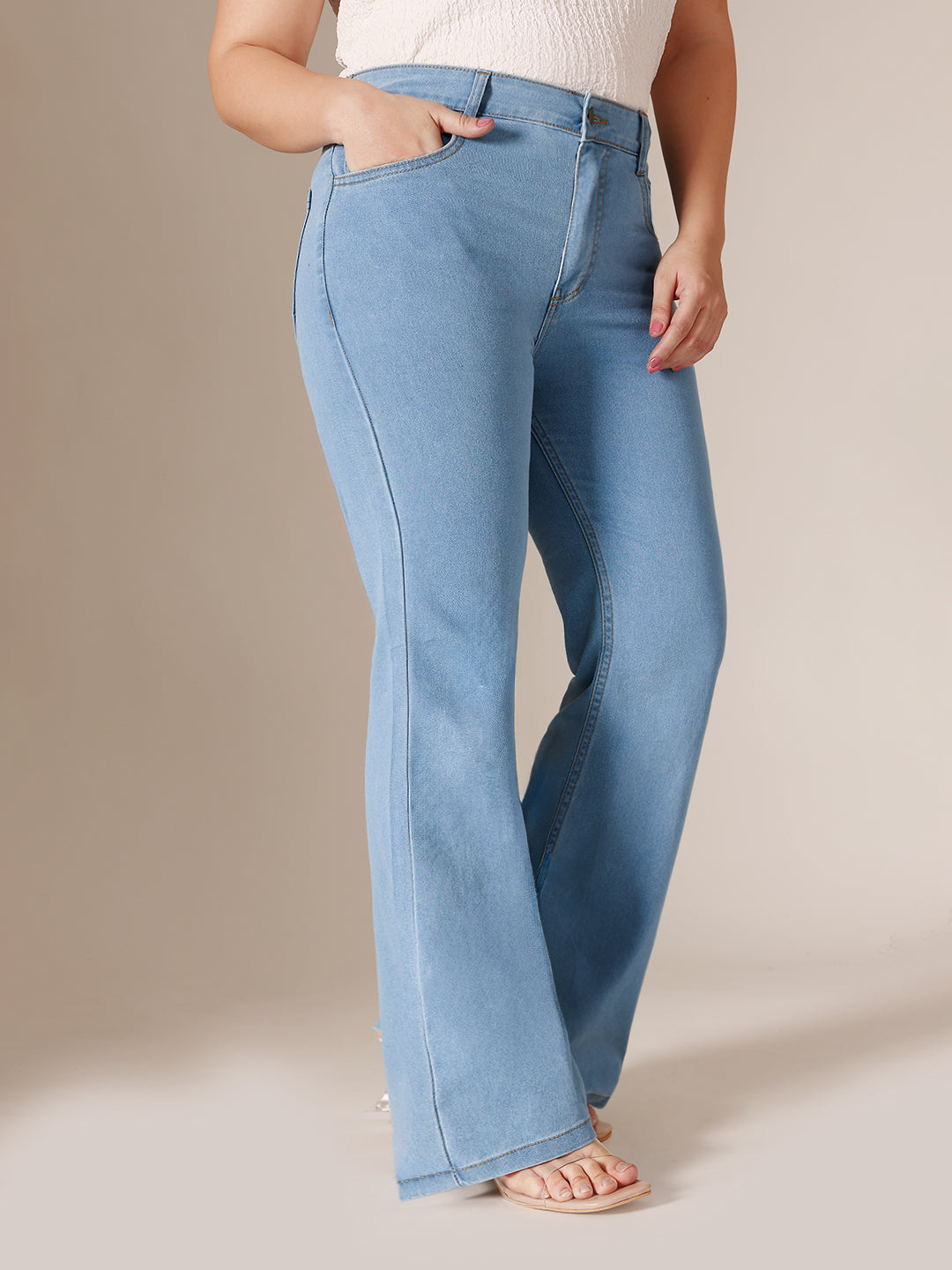 24/7 Comfort Light Blue Bootcut High rise Clean look Regular Stretchable Denim Jeans for Women