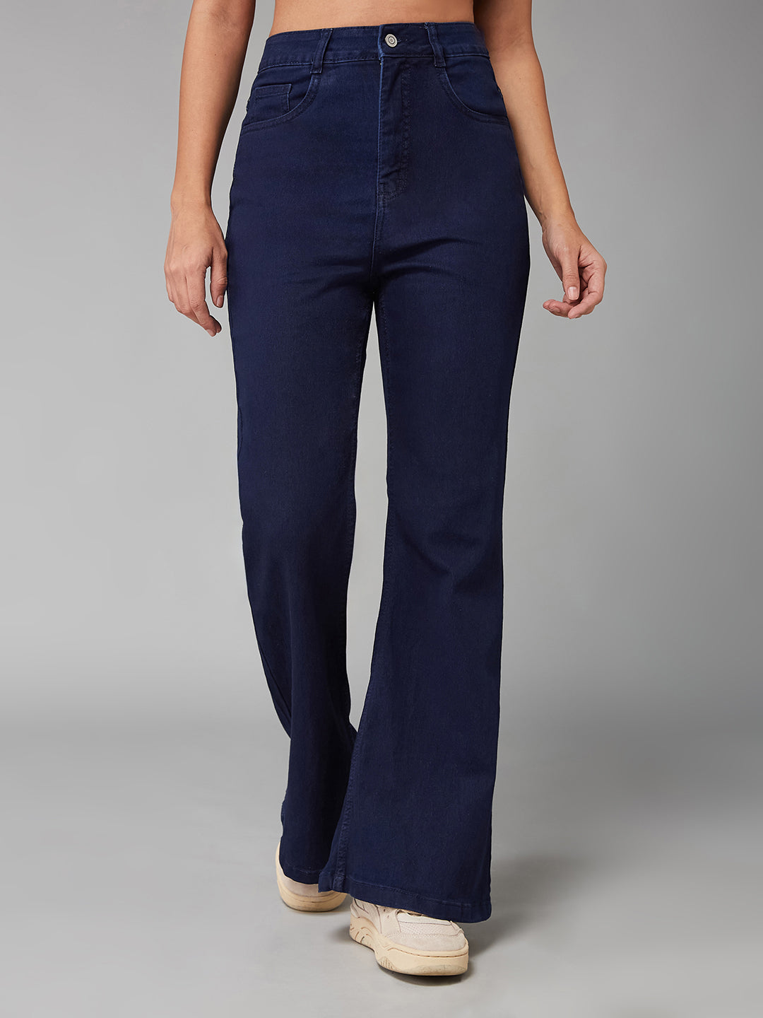 24/7 Comfort Navy-Blue Bootcut High-Rise Stretchable Denim Jeans