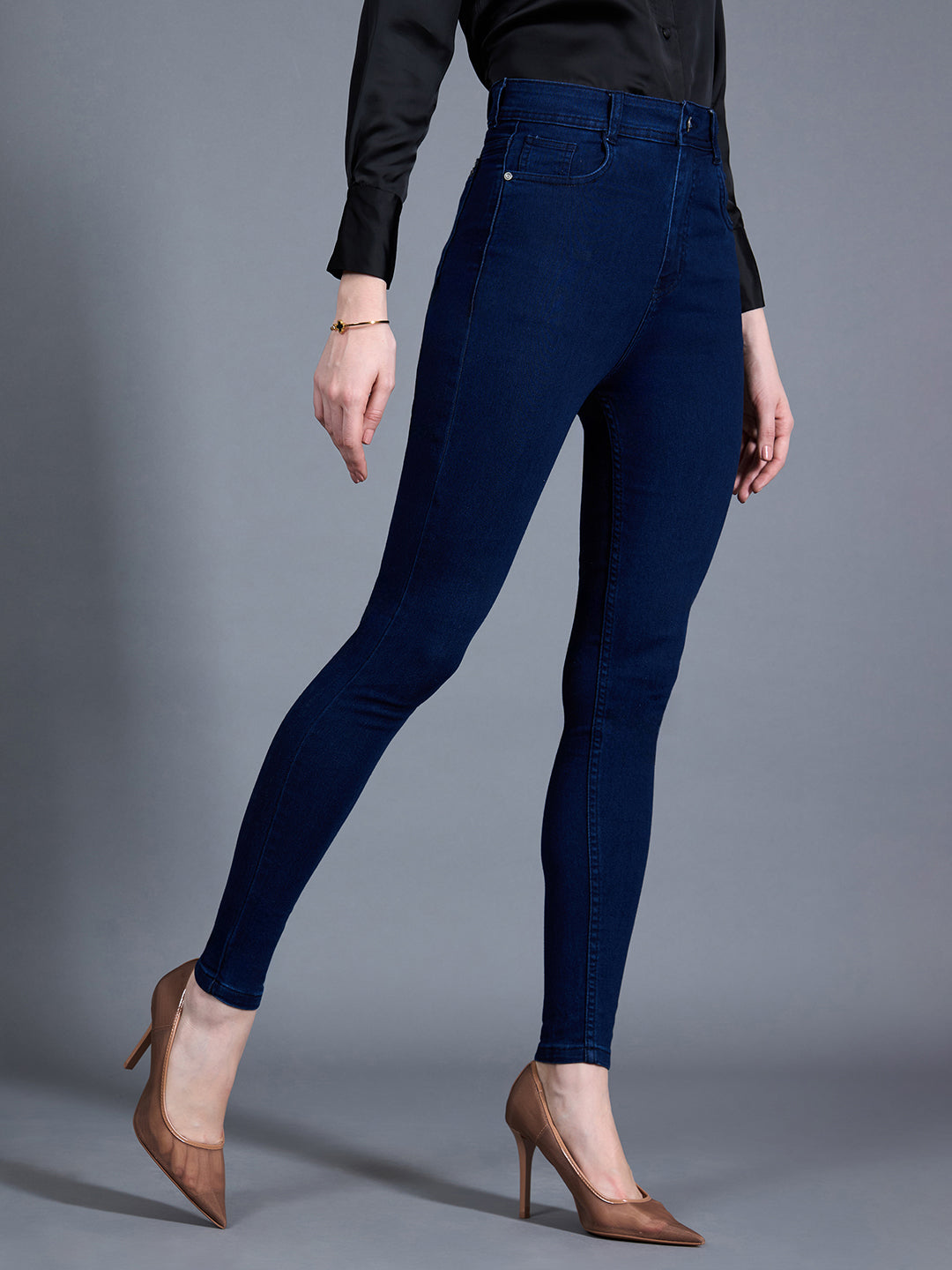 24/7 Comfort Workwear Women's Navy Blue Skinny Fit High Rise Clean Look Regular Length Stretchable Denim Jeans