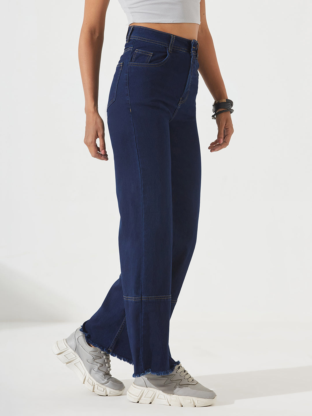 CHASEstretch™ Navy-Blue Wide-Leg High-Rise Stretchable Denim Jeans for Women
