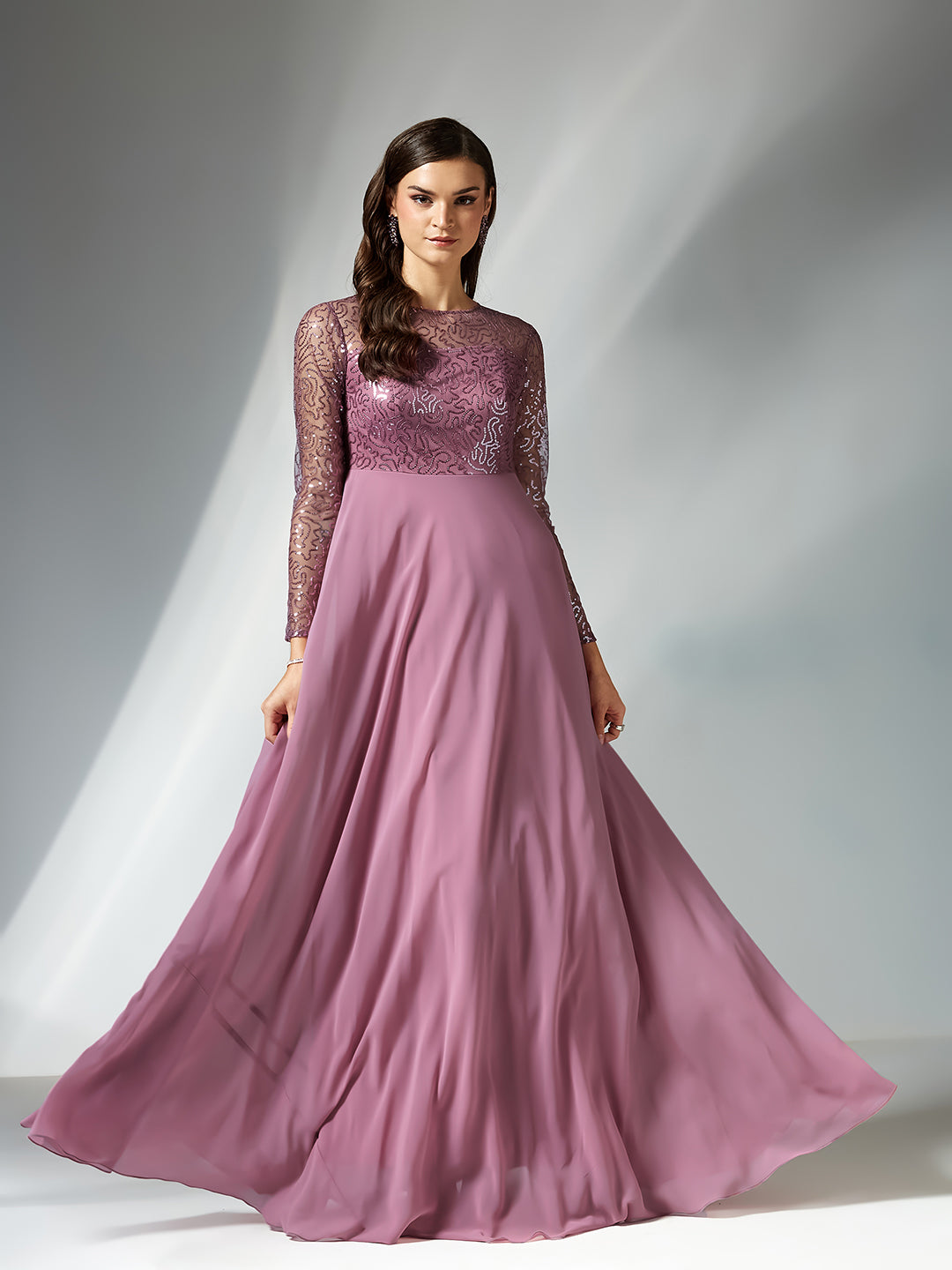 Dusty Lavender Solid Embellished Maxi Dress for Women — Miss Chase