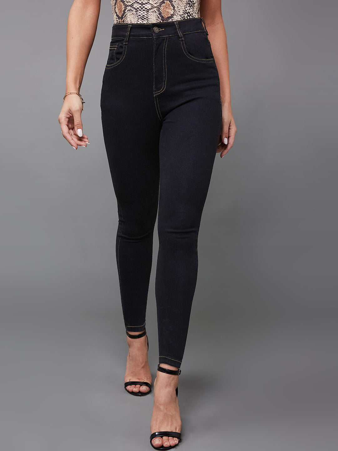 24/7 Comfort Black Skinny High-Rise Cropped Stretchable Denim Jeans