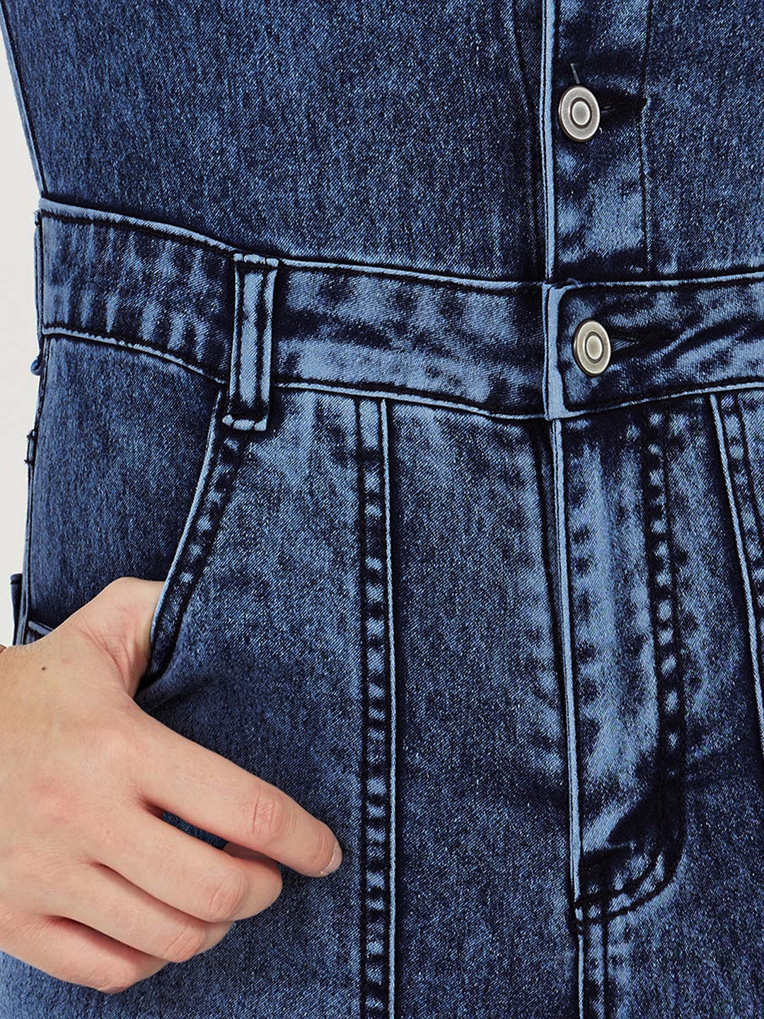 Women's Black Flared High-Rise Stretchable Denim Jumpsuit