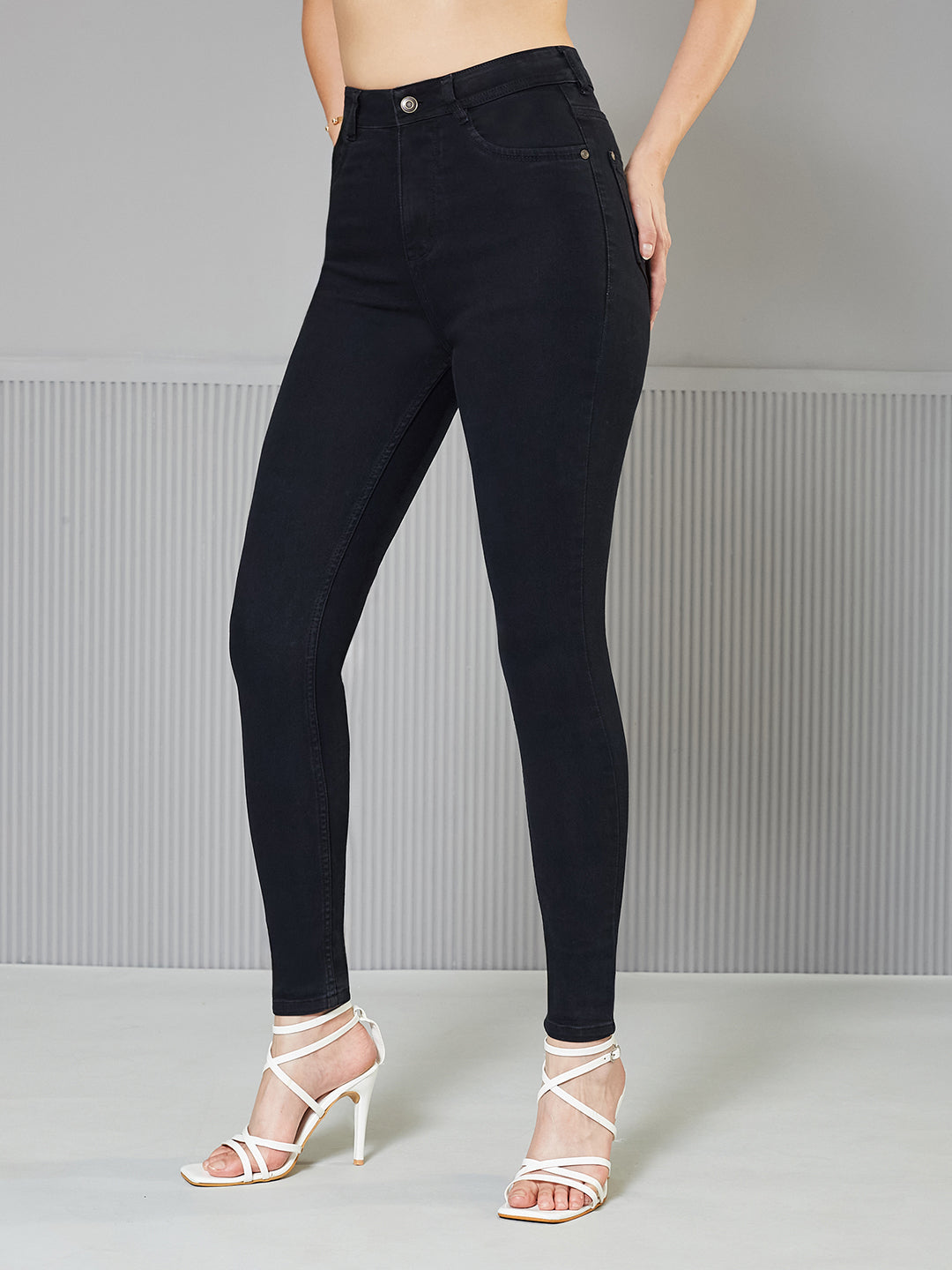 24/7 Comfort Black Slim Fit High-Rise Acid Wash Stretchable Denim Jeans for Women