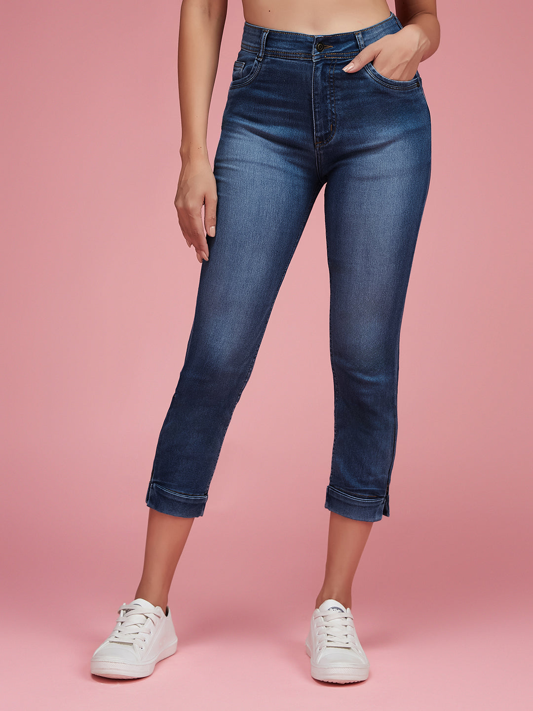 24/7 Comfort Blue Skinny-Fit High-Rise Ankle Length Acid Wash Blast Effect Stretchable Denim Jeans