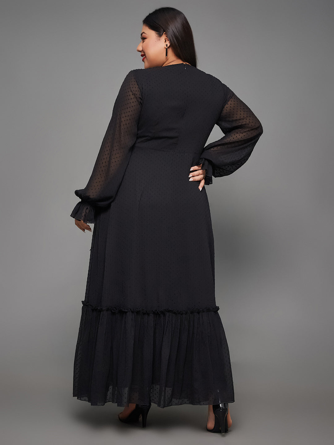 Black Full Sleeves Wrap Maxi Dress Long Dress Gown Frock for Women | Ladies' Birthday Party Dresses