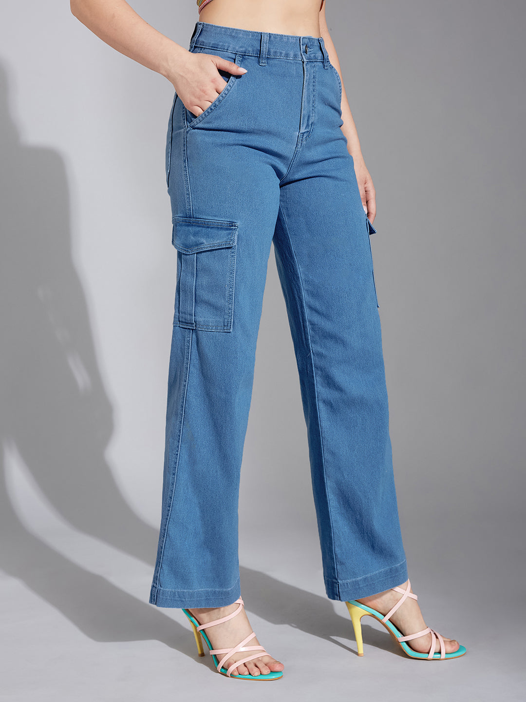 24/7 Comfort Blue Wide-Leg High-Rise Stretchable Denim Jeans