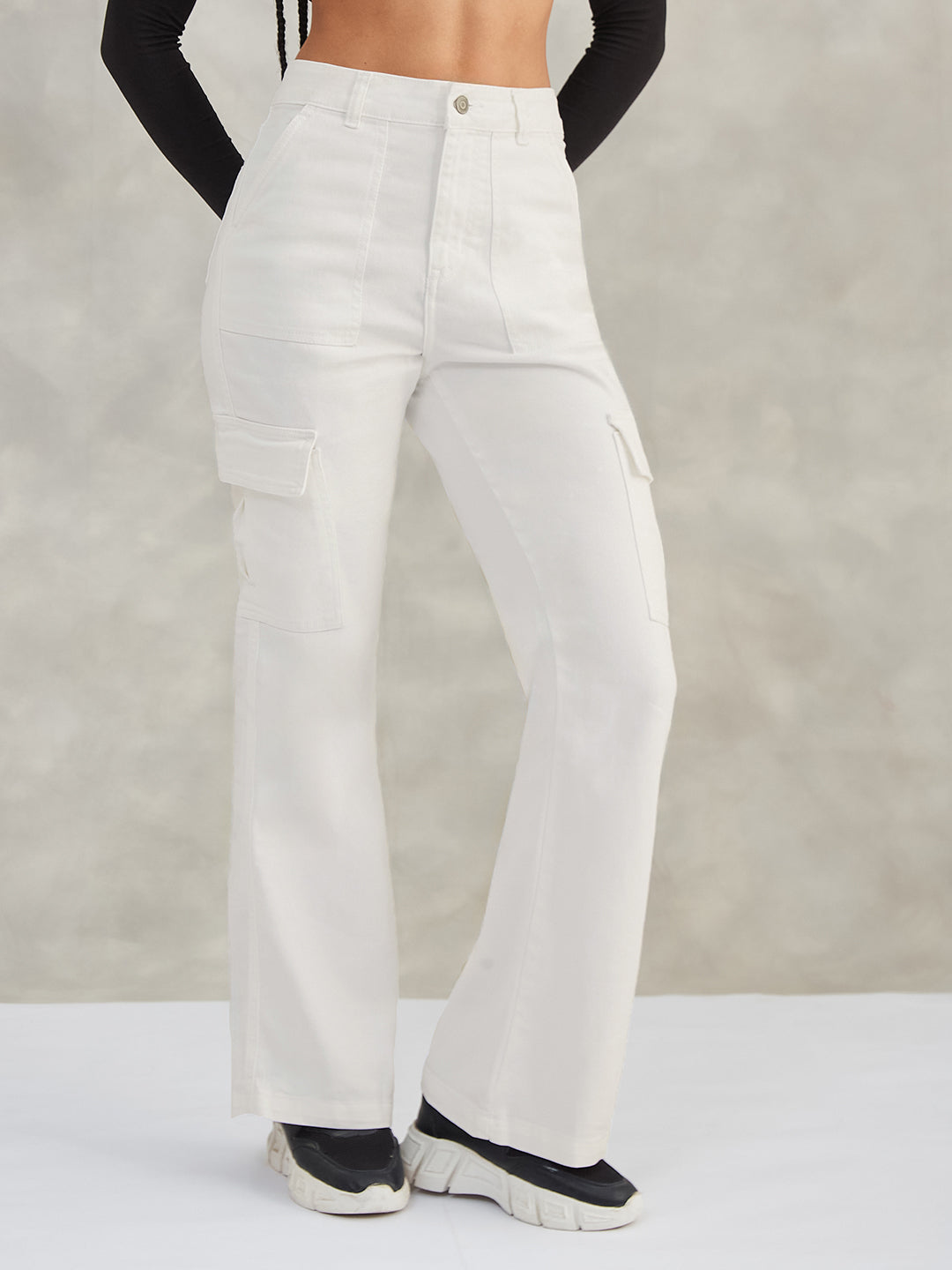 Women's White Wide-Leg High-Rise Stretchable Denim Jeans