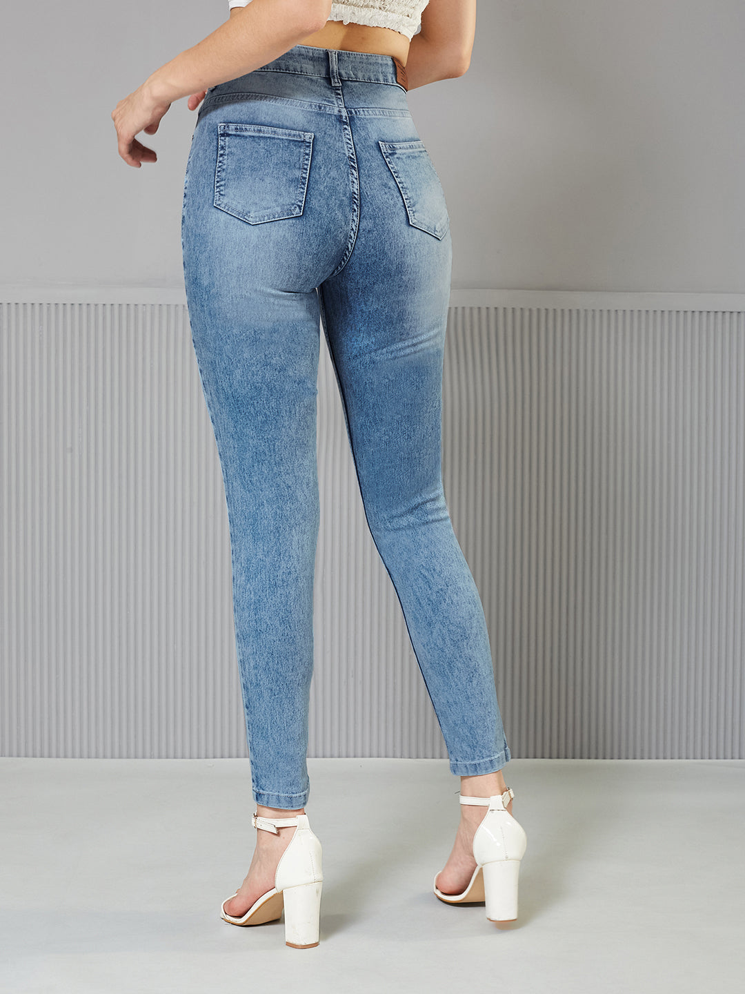 24/7 Comfort Light-Blue Slim Fit High-Rise Regular-Length Light Wash Denim Stretchable Jeans for Women