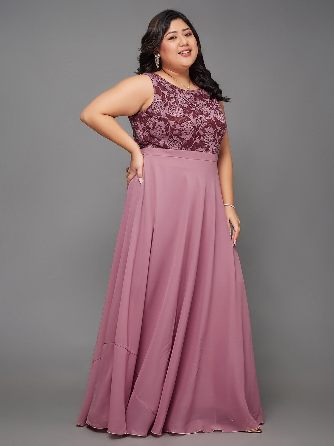 Lavender Sleeveless Fit and Flare Lace Dress for Women