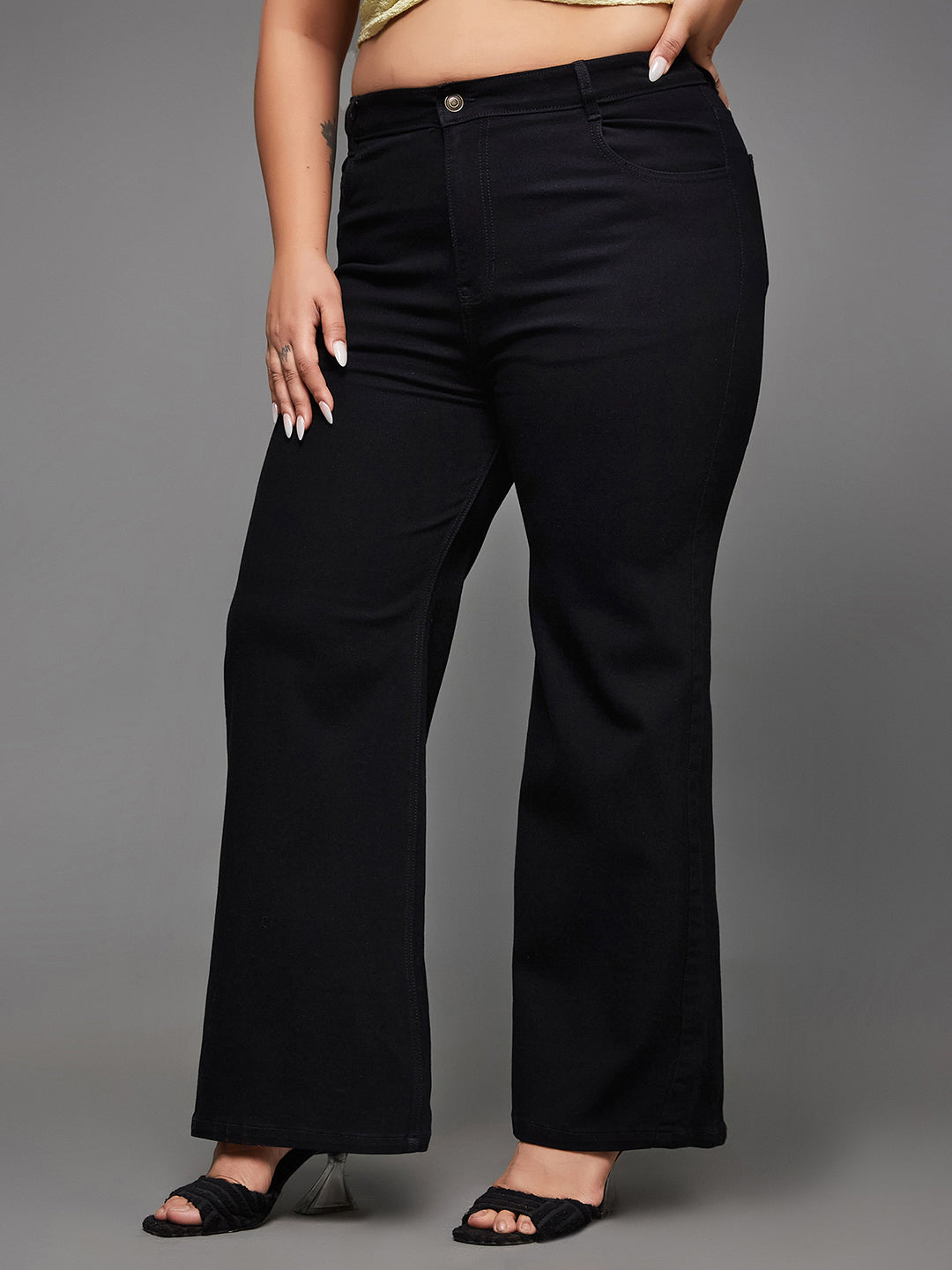 24/7 Comfort Black Wide-Leg High-Rise Stretchable Denim Jeans for Women