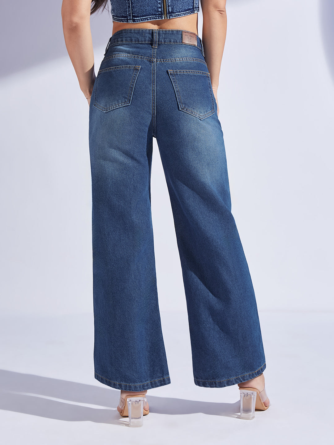 Women's Navy Blue Wide-Leg High-Rise Denim Jeans